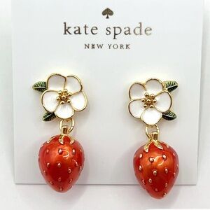Kate Spade Red Strawberry and White Flower Earrings New